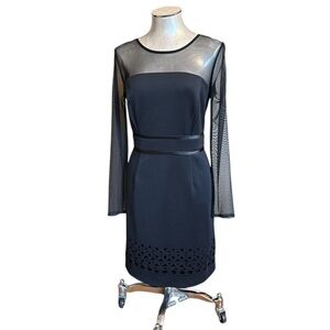 SD Collection Black Sheer Mesh Long Sleeve Cutout Laser Hem Shift Dress 10
